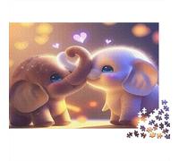 Puzzle di Elefanti, 1000 Pezzi, Carta Riciclata, Cuccioli di Elefante che Toccano le Trombe con Luci a Cuore, Puzzle per Adulti, Sfida Molto Difficile, Gioco Educativo, Idea Regalo, 70x50cm/1000pcs