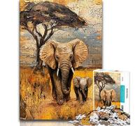Puzzle di elefanti africani per adolescenti da 1000 pezzi, antistress, sfida difficile, adatto per la decorazione della scrivania (75x50cm)