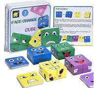 Puzzle di Espressione del Viso in Legno, Montessori Gioco Educativo Giocattolo in Legno per Bambino 3+ anni, SUMAIRS Interattivo Puzzle 16 Cubetti 64 Carte 1 Scatola di Metallo Toys per Natale