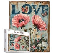 Puzzle di fiori di papavero per adulti, 1000 pezzi, retrò vintage segno d'amore puzzle arte 50 x 68 cm puzzle colorati fai da te per la decorazione della casa, puzzle per la famiglia perfetto per