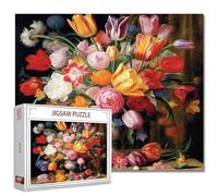Puzzle di fiori di tulipani, 1000 pezzi, puzzle per adulti, vaso vintage, natura morta puzzle per impegnativi giochi di attività familiari puzzle fai da te per regali decorativi per la casa, 68 x 50