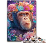 Puzzle di fiori e scimpanzé per adolescenti, 1000 pezzi, impegnativo da completare ma divertente e umoristico, con poster abbinato e foglio di quiz (50x75cm)