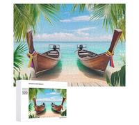 Puzzle di foglie di cocco con barca sul mare per adulti attività familiari giochi decorazione della casa puzzle 500 PCS
