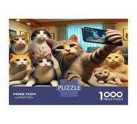 Puzzle di Gatti Carini 1000 Pezzi Carta Riciclata Famiglia di Gatti che Fa un Selfie per Adulti Regalo Divertente Attività Casa Sfida Molto Difficile Regalo 38x26cm