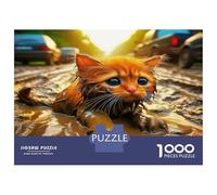 Puzzle di Gatti Carini 1000 Pezzi Carta Riciclata Gattino che Gioca in Pozzanghere Fangoose per Adulti Gioco Educativo Divertente Sfidante Relaxante