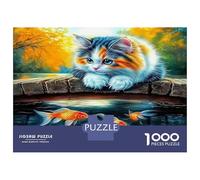 Puzzle di Gatti Carini 1000 Pezzi Carta Riciclata Gatto su Ponte sopra Laghetto di Carpe Koi per Adulti e Bambini Sfida Molto Difficile Gioco Educativo Attività Casa 38x26cm