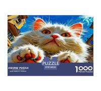 Puzzle di gatti carini per adulti dai 14 ai 99 anni: gioco educativo con gatto soffice che mostra le zampe e i cuori per decorazioni e regali, 38x26 cm/1000 pezzi