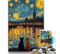 Puzzle di gatti nel cielo notturno per adolescenti, puzzle da 1000 pezzi per adolescenti, aiuta il cervello a esercitare giocattoli avvincenti per coltivare la pazienza, un'opera d'arte 75x50cm