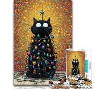 Puzzle di gatti neri per adolescenti, difficili da completare ma divertenti e umoristici, con poster abbinato e foglio di quiz, 38x26cm