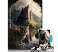 Puzzle di gatti su un pianeta alieno per adolescenti, con pezzi completamente interconnessi di forma casuale, per ragazzi dai 14 anni in su, 50x75cm