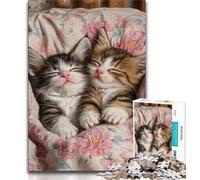 Puzzle di gattini addormentati per adulti e adolescenti, 1000 pezzi, antistress, per ammazzare il tempo durante le vacanze, con poster abbinato e foglio di quiz (38x26cm)