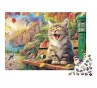 Puzzle di gatto che ride 1000 pezzi Puzzle da Panca della Città d'Autunno Gioco di Puzzle in Famiglia Divertente e stimolante Cartone Riciclato 100% per Adulti 38x26cm/1000 pezzi