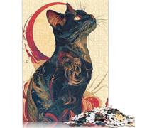 Puzzle di gatto giapponese nero, decorazione unica per la casa, 100% in cartone riciclato, ideale come regalo per adulti e bambini, 1000 pezzi (75x50 cm)