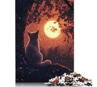 Puzzle di gatto in silhouette contro la luna per adulti e adolescenti, 1000 pezzi, puzzle di carta per adulti dai 12 anni in su, regali di Natale (75x50 cm)