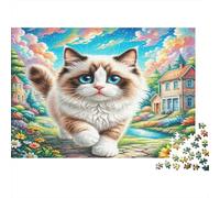 Puzzle di Gatto Ragdoll 1000 pezzi - Carta riciclata, Gatto Ragdoll su un percorso floreale colorato per adulti - Gioco educativo per il rilassamento, Gioco difficile e impegnativo 70x50cm/1000 pezzi