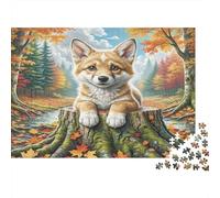Puzzle di German Spitz 1000 pezzi Cucciolo su un ceppo d'albero in un bosco autunnale per adulti e bambini - Gioco educativo per il rilassamento, 70x50cm/1000 pezzi