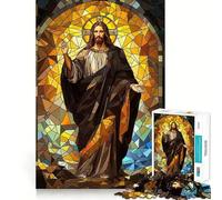 Puzzle di Gesù in vetro colorato da 1000 pezzi per adolescenti, gioco di pensiero, divertimento condiviso, bordi precisi, oggetto dei desideri di Babbo Natale 38x52cm