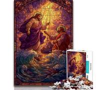 Puzzle di Gesù in vetro colorato da 1000 pezzi per adulti, gioco per famiglie, antistress, sfida difficile, regali di Babbo Natale segreto (38x26cm)