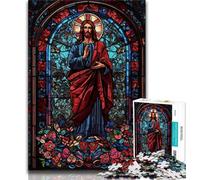 Puzzle di Gesù in vetro colorato per adulti e adolescenti, aiuta il cervello a esercitare i giocattoli avvincenti per coltivare la pazienza e l'interazione genitore-figlio (38x26cm)