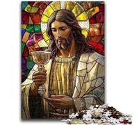 Puzzle di Gesù in vetro colorato per adulti, puzzle da 1000 pezzi, arte interessante, riduzione dello stress, lista dei desideri con Babbo Natale per età 14 anni, 50x75cm