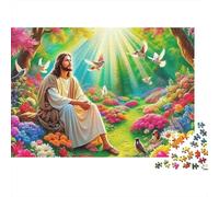 Puzzle di Gesù-Religione Giardino Divino 1000 pezzi Cartone robusto e liscio Momento tranquillo Hobby Casa di cura Attività per anziani Adulti Famiglia Principianti 70x50cm/1000 pezzi