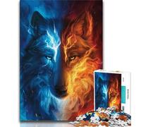 Puzzle di ghiaccio e fuoco lupo da 1000 pezzi per adulti e ragazzi ideale come regalo per tutta la famiglia adatto per bambini di età compresa tra 50 e 14 anni (50x75cm)