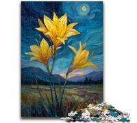 Puzzle di gigli gialli nel cielo notturno per adulti e adolescenti, 1000 pezzi, giocattolo educativo antistress, ideale come regalo per tutta la famiglia, 26x38cm