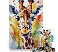 Puzzle di giraffa dipinta ad acquerello da 1000 pezzi per ragazzi,divertente attività di memoria,connessione pulita e senza soluzione di continuità,rilassante attività di gruppo al chiuso (38x26cm)
