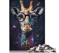 Puzzle di giraffa galattica con occhiali, sfida difficile, puzzle in cartone riciclato al 100% per adulti, adolescenti, regali di Halloween, 1000 pezzi (75x50 cm)