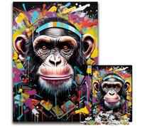 Puzzle di graffiti di scimpanzé per adulti, puzzle di cartone da 1000 pezzi, rompicapo impegnativo per adolescenti, divertimento per serate di gioco in famiglia, 26X38CM/10,23x14,96 pollici.