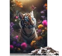 Puzzle di graziosi cuccioli di tigre con farfalle, 100% cartone riciclato, puzzle di cartone premium per bambini adulti, regali di Halloween, 1000 pezzi (26x38 cm)
