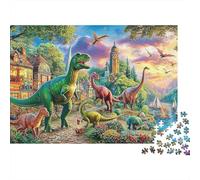 Puzzle di Gregge di Dinosauri 1000 pezzi Puzzle di Città da Fiaba Gioco Stimolante Livello di Difficoltà Alto Cartone Riciclato 100% Decorazione Interna 38x26cm/1000 pezzi