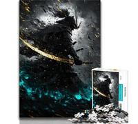 Puzzle di guerra per adulti e adolescenti con tema samurai al neon, aiuta il cervello a esercitare i giocattoli avvincenti per coltivare la pazienza, ottimo regalo, 38x26cm
