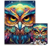 Puzzle di gufo colorato per adulti, 1000 pezzi, puzzle in legno, rompicapo impegnativo per adolescenti, divertente serata di giochi in famiglia, 50x75CM/19,68x29,52 pollici