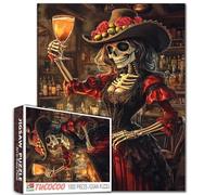 Puzzle di Halloween con donna scheletro, per adulti, 1000 pezzi, taverna, giorno dei morti, impegnativo per la famiglia o gli amici, perfetto per serate di gioco in famiglia, regalo unico, 40 x 70 cm