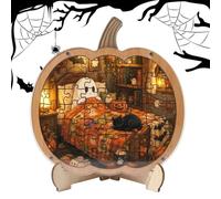 Puzzle di Halloween con simpatico fantasma di in legno con espositore | Puzzle a forma di zucca adatto per l'ingresso dell'ufficio, l'armadio, il corridoio, il tavolino da caffè e la libreria