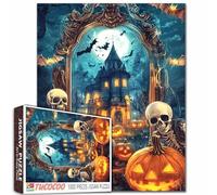 Puzzle di Halloween da 1000 pezzi per adulti casa stregata puzzle con scheletri e zucche impegnativi puzzle spettrale gotico decorazione di Halloween divertente regalo di attività notturna per gli