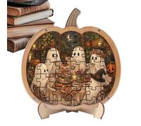 Puzzle di Halloween, statuetta in legno, e fantasma, con supporto | Puzzle decorativo per la casa, da utilizzare in armadio, ingresso, ufficio, camino, tavolo, mensola e altri spazi