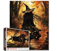 Puzzle di Halloween strega dai capelli neri, 1000 pezzi per adulti foglie cadute nel tardo autunno puzzle relax intrattenimento attività divertente e impegnativo gioco di famiglia regalo unico 40 x 70