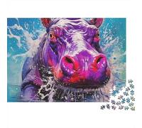 Puzzle di ippopotamo colorato con ritratto di ippopotamo,1000 pezzi,robusto cartone,per viaggi,vacanze,attività di gruppo per famiglie,adulti,adolescenti,coppie,38x26 cm/1000 pezzi