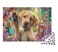 Puzzle di Labrador Retriever da 1000 Pezzi Carta Riciclata Cucciolo Giallo che Saluta Scenario di Stanza Viva per Adulti Regalo Divertente Attività Domestica Gioco Educativo Sfida Regalo 52x38cm