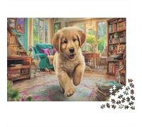 Puzzle di Labrador Retriever da 1000 Pezzi Carta Riciclata Cucciolo Giallo in Cammino Scena Interna Vibrante per Adulti e Bambini Gioco Impossibile Difficile Sfida Familiare Stimolante 70x50cm