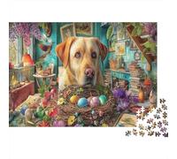 Puzzle di Labrador Retriever da 1000 Pezzi Carta Riciclata Cucciolo Giallo in Cammino Scenario di Stanza Fantastico per Adulti Sfida Difficile Gioco Educativo Attività Domestica 52x38cm