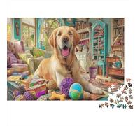 Puzzle di Labrador Retriever da 1000 Pezzi Carta Riciclata Labrador Giallo a Riposo con Giocattoli Spazio Accogliente per Adulti Regalo Divertente Attività Domestica Relax Gioco Familiare 52x38cm