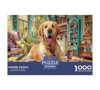 Puzzle di Labrador Retriever da 1000 Pezzi Carta Riciclata Labrador Giallo a Riposo con Giocattoli Spazio Accogliente per Adulti Sfida Difficile Gioco Educativo Ottima Idea Regalo 38x26cm