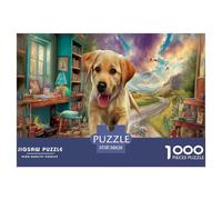 Puzzle di Labrador Retriever da 1000 Pezzi Carta Riciclata Labrador Giallo in Cammino Scena Interna Vibrante per Adulti Regalo Divertente Attività Domestica Gioco Impossibile Difficile Regalo 38x26cm