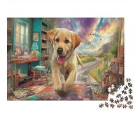 Puzzle di Labrador Retriever da 1000 Pezzi Carta Riciclata Labrador Giallo in Cammino Scena Interna Vibrante per Adulti Sfida Difficile Gioco Familiare Decorazione Parete Regalo 70x50cm