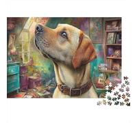 Puzzle di Labrador Retriever da 1000 Pezzi Carta Riciclata Labrador Giallo in Cammino Scenario di Stanza Fantastico per Adulti e Bambini Sfida Difficile Gioco Educativo Attività Domestica 70x50cm