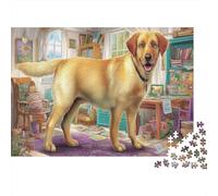 Puzzle di Labrador Retriever da 1000 Pezzi Carta Riciclata Labrador Giallo in Piedi Scena Interna Viva per Adulti e Bambini Sfida Familiare Stimolante Relax Ottimo Regalo 70x50cm