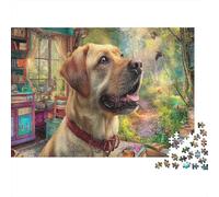 Puzzle di Labrador Retriever da 1000 Pezzi Carta Riciclata Labrador Giallo Scenario di Stanza Viva Colorata per Adulti Regalo Divertente Attività Domestica Gioco Impossibile Difficile Regalo 52x38cm
